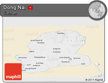 Classic Style Panoramic Map of Dong Nai, single color outside