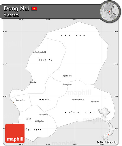 Silver Style Simple Map of Dong Nai, single color outside