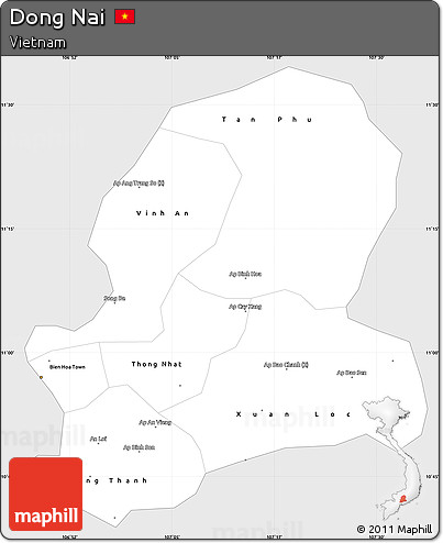 Silver Style Simple Map of Dong Nai, single color outside