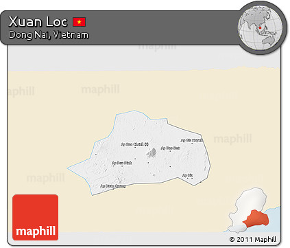 Classic Style 3D Map of Xuan Loc, single color outside