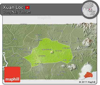Physical 3D Map of Xuan Loc, semi-desaturated