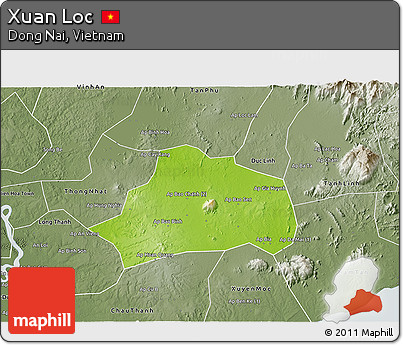 Physical 3D Map of Xuan Loc, semi-desaturated