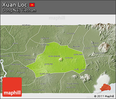 Physical 3D Map of Xuan Loc, semi-desaturated