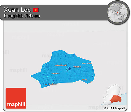 Political 3D Map of Xuan Loc, single color outside
