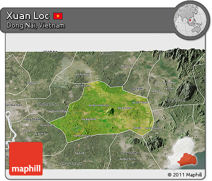Satellite 3D Map of Xuan Loc, semi-desaturated