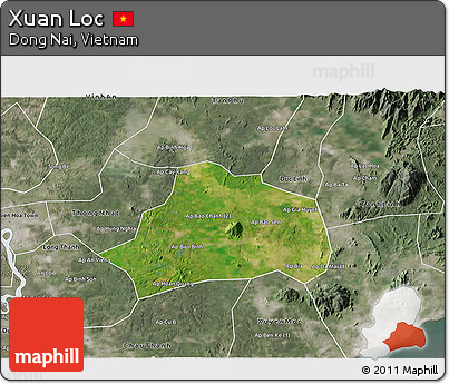Satellite 3D Map of Xuan Loc, semi-desaturated