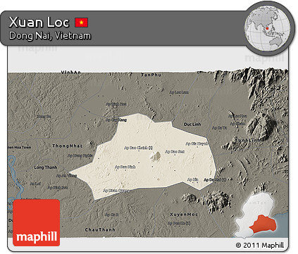 Shaded Relief 3D Map of Xuan Loc, darken