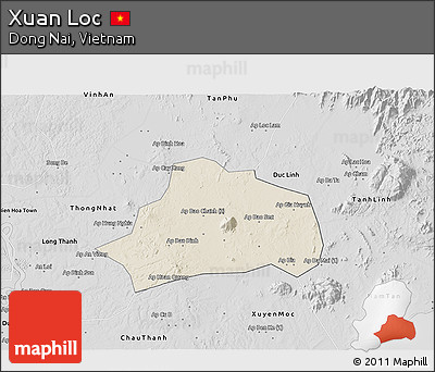 Shaded Relief 3D Map of Xuan Loc, desaturated