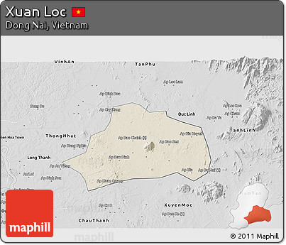 Shaded Relief 3D Map of Xuan Loc, desaturated