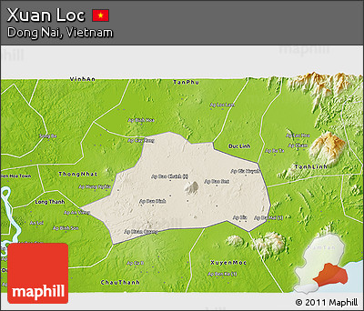 Shaded Relief 3D Map of Xuan Loc, physical outside