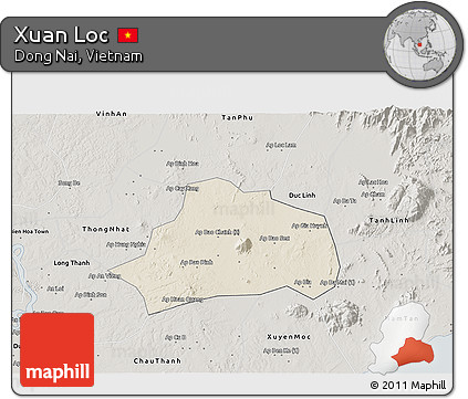 Shaded Relief 3D Map of Xuan Loc, semi-desaturated