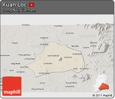 Shaded Relief 3D Map of Xuan Loc, semi-desaturated