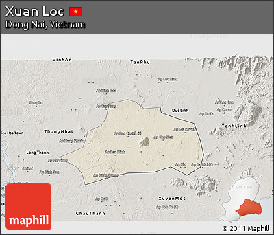 Shaded Relief 3D Map of Xuan Loc, semi-desaturated