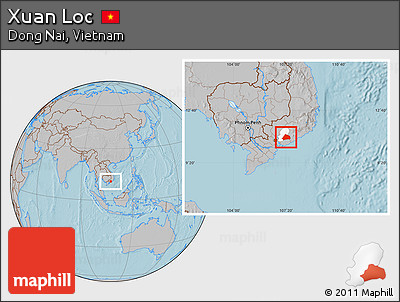 Gray Location Map of Xuan Loc, highlighted parent region, hill shading
