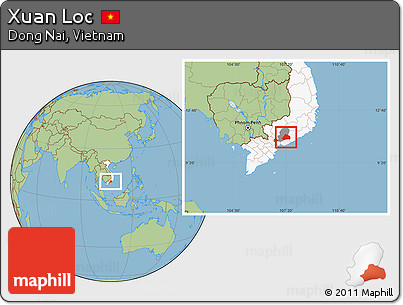 Savanna Style Location Map of Xuan Loc, highlighted country, highlighted parent region