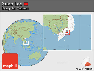 Savanna Style Location Map of Xuan Loc, highlighted country, highlighted parent region