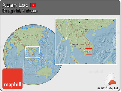 Savanna Style Location Map of Xuan Loc, highlighted parent region, within the entire country, hill shading