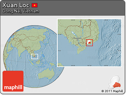 Savanna Style Location Map of Xuan Loc, highlighted parent region, hill shading