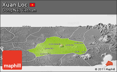 Physical Panoramic Map of Xuan Loc, desaturated