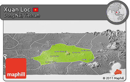 Physical Panoramic Map of Xuan Loc, desaturated