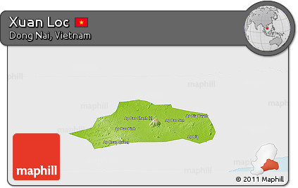 Physical Panoramic Map of Xuan Loc, single color outside