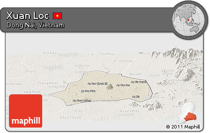 Shaded Relief Panoramic Map of Xuan Loc, lighten