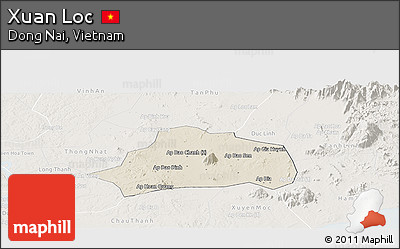 Shaded Relief Panoramic Map of Xuan Loc, lighten