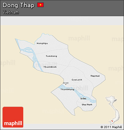 Classic Style 3D Map of Dong Thap, single color outside
