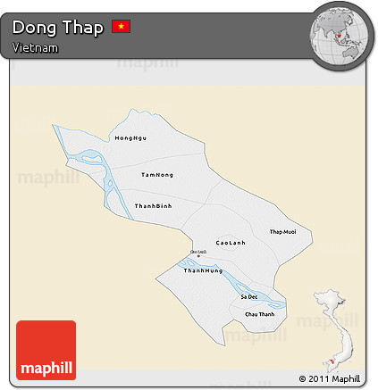 Classic Style 3D Map of Dong Thap, single color outside