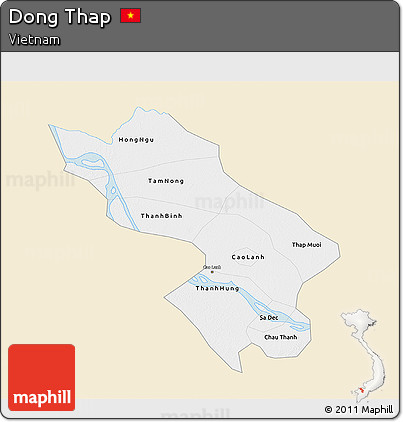 Classic Style 3D Map of Dong Thap, single color outside