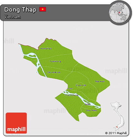 Physical 3D Map of Dong Thap, cropped outside