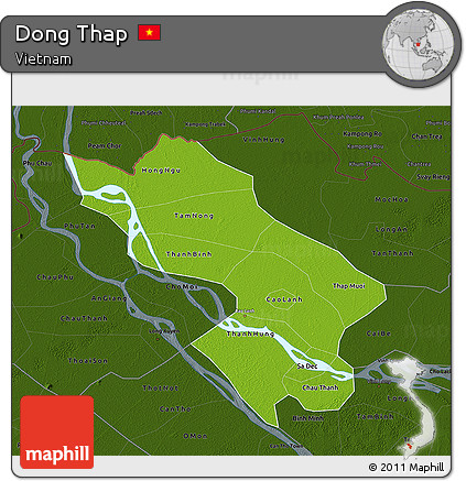 Physical 3D Map of Dong Thap, darken