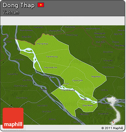 Physical 3D Map of Dong Thap, darken