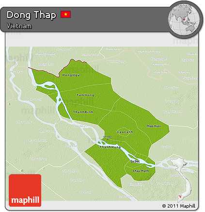 Physical 3D Map of Dong Thap, lighten