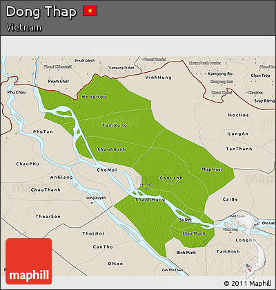 Physical 3D Map of Dong Thap, shaded relief outside