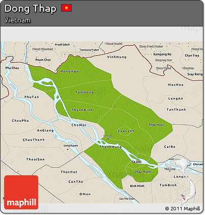 Physical 3D Map of Dong Thap, shaded relief outside