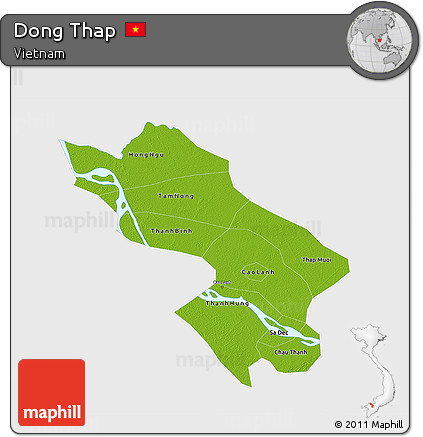 Physical 3D Map of Dong Thap, single color outside