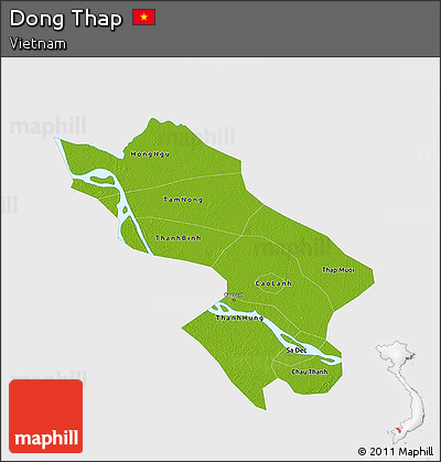 Physical 3D Map of Dong Thap, single color outside