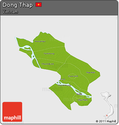 Physical 3D Map of Dong Thap, single color outside