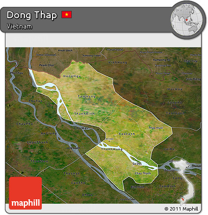 Satellite 3D Map of Dong Thap, darken