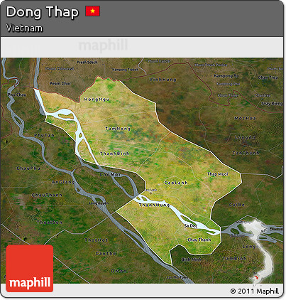 Satellite 3D Map of Dong Thap, darken