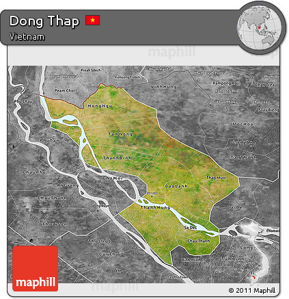 Satellite 3D Map of Dong Thap, desaturated
