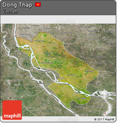 Satellite 3D Map of Dong Thap, semi-desaturated
