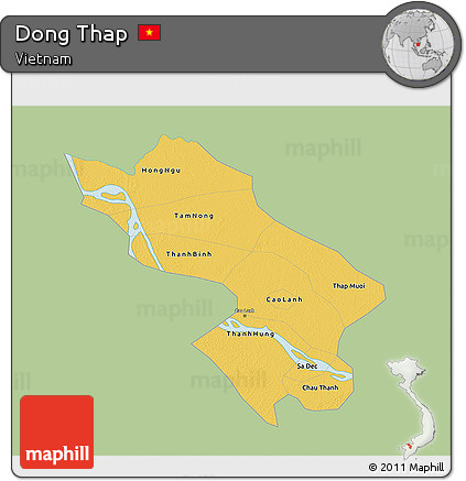 Savanna Style 3D Map of Dong Thap, single color outside