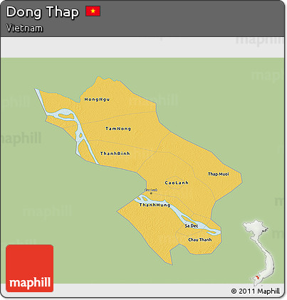 Savanna Style 3D Map of Dong Thap, single color outside