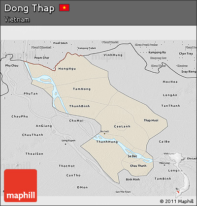Shaded Relief 3D Map of Dong Thap, desaturated