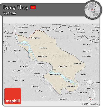 Shaded Relief 3D Map of Dong Thap, desaturated