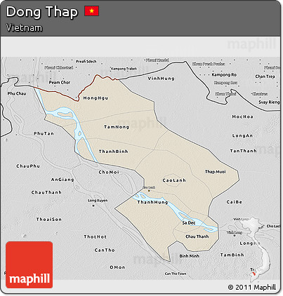 Shaded Relief 3D Map of Dong Thap, desaturated