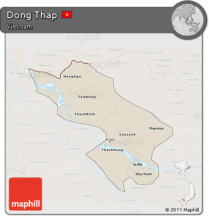 Shaded Relief 3D Map of Dong Thap, lighten