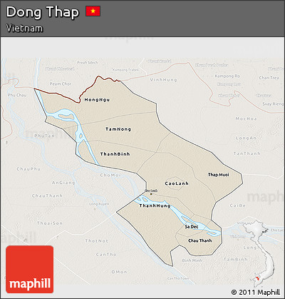 Shaded Relief 3D Map of Dong Thap, lighten